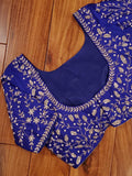Dark Royal Blue Elbow sleeves blouse with gold all over work