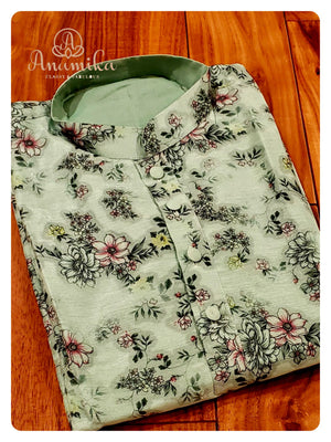 Light Pastel Green Chanderi Silk Kurta with beautiful floral prints