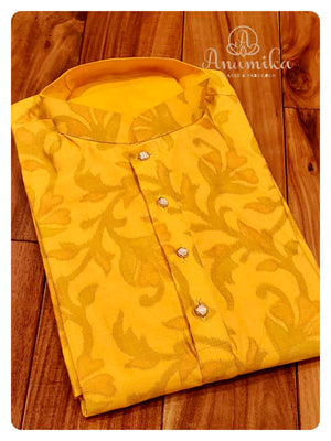 Yellow Chanderi Silk Kurta with beautiful prints