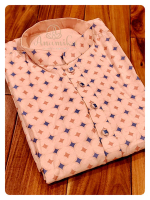 Light Peach Chanderi Silk Kurta with contemporary prints