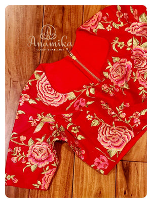 Red Floral Thread embroidery Blouse