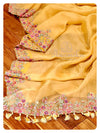 Yellow Organza Saree with Thread work border - with a yellow handwork blouse