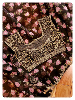 Black Floral Organza wih cutwork border with heavy work blouse