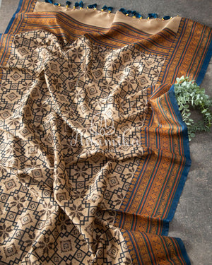 Tussar silk saree paired with a beautiful contrast black blouse