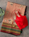 Floral Tussar Silk saree with contemporary sleeveless blouse