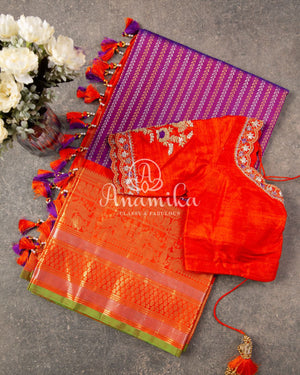 Vibrant Gadwal Kanchi saree in Purple