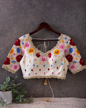 White Ikkat Saree with patan patola inspired motifs