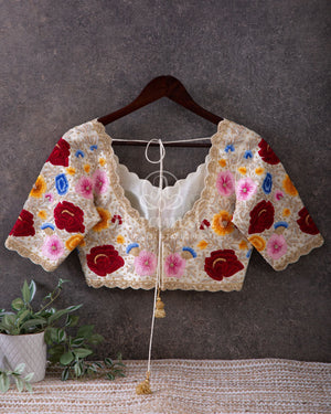 White Ikkat Saree with patan patola inspired motifs