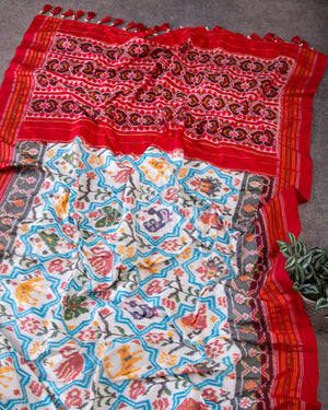 White Ikkat Saree with patan patola inspired motifs