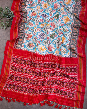 White Ikkat Saree with patan patola inspired motifs