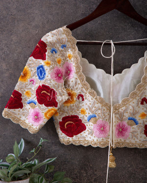 White Ikkat Saree with patan patola inspired motifs