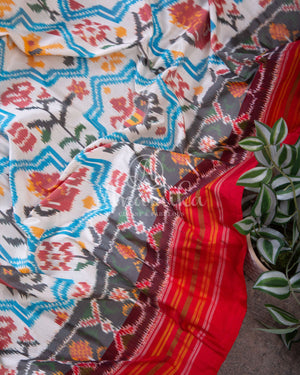 White Ikkat Saree with patan patola inspired motifs