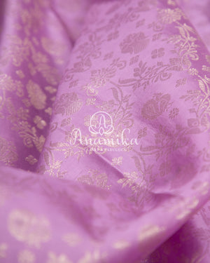 Lavender Kanchipattu saree with contrast purplish blue work blouse