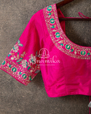 Hot Pink Blouse with zardosi and thread work