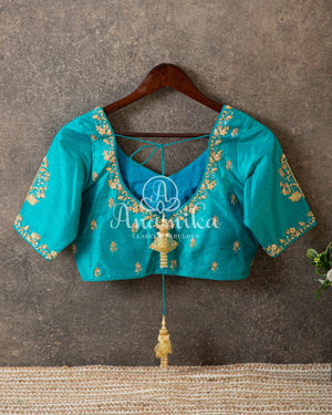 Teal Green Blouse with zardosi work