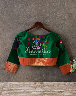 Dark Green Pure Paithani Blouse