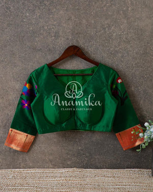 Dark Green Pure Paithani Blouse