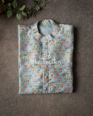 Light Blue Rawsilk Kurtas with embroidery and floral prints