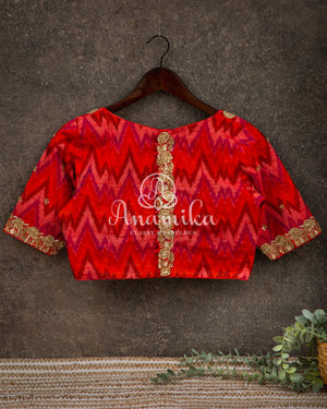 Red Ikkat rawsilk blouse with zardosi work
