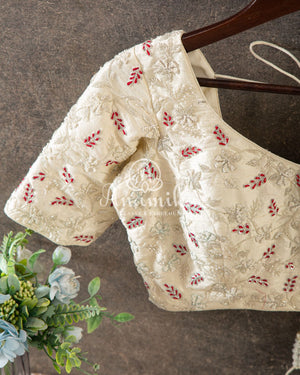 Off white blouse with all over silver zardosi and thead work