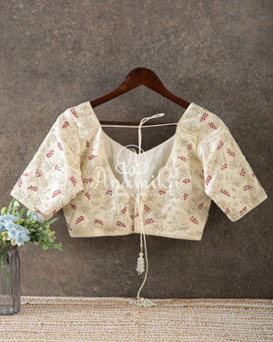 Off white blouse with all over silver zardosi and thead work