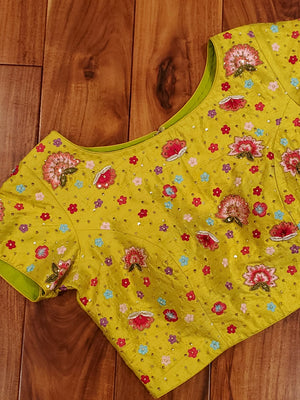 Lime Green Short sleeves blouse with all over work