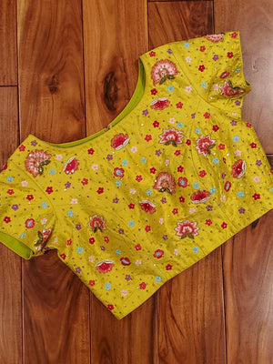 Lime Green Short sleeves blouse with all over work