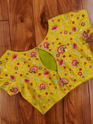 Lime Green Short sleeves blouse with all over work