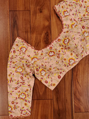 Peach Pink Heavy Embroidery Blouse with zardosi, thread and pearl work - Exclusive