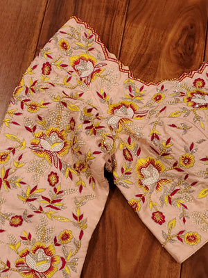 Peach Pink Heavy Embroidery Blouse with zardosi, thread and pearl work - Exclusive