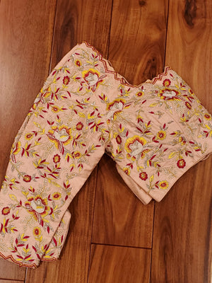 Peach Pink Heavy Embroidery Blouse with zardosi, thread and pearl work - Exclusive