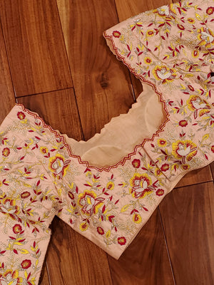 Peach Pink Heavy Embroidery Blouse with zardosi, thread and pearl work - Exclusive