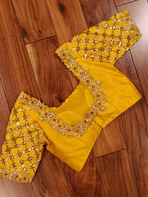 Yellow Blouse with heavy sequins and thread work