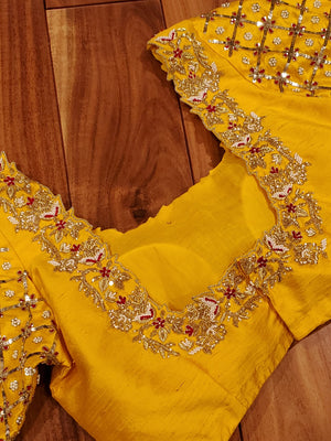 Yellow Blouse with heavy sequins and thread work