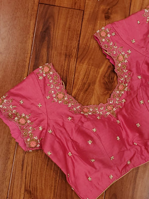 Rose Pink Blouse with intricate thread and zari work
