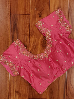 Rose Pink Blouse with intricate thread and zari work