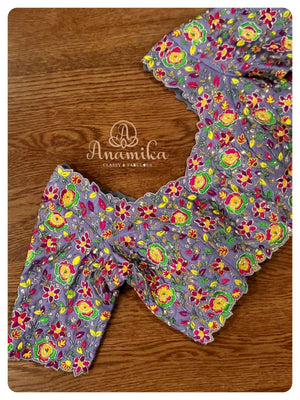 Grey Heavy work Bridal blouse with zardosi and thread embroidery