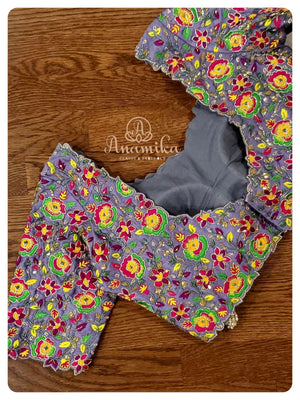 Grey Heavy work Bridal blouse with zardosi and thread embroidery