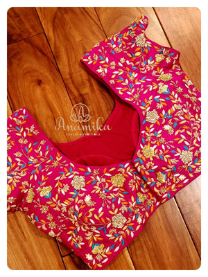 Hot Pink Multi color cutdana work blouse