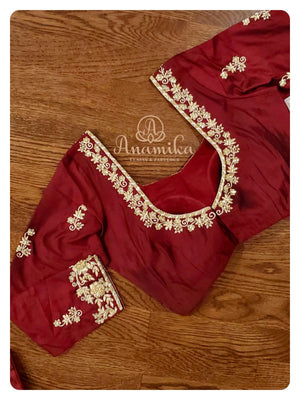 Brown full sleeves blouse with gold embroidery