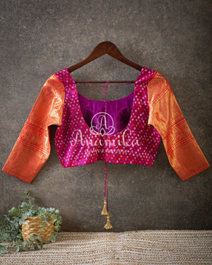 Purple pure Patola Silk blouse with Big kanchi border sleeves