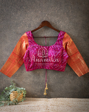 Purple pure Patola Silk blouse with Big kanchi border sleeves