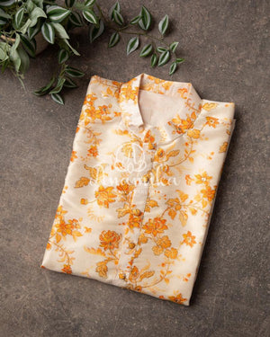 White base with yellow floral print Kurta