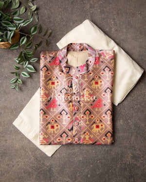 Peach Pink Patola Tussar Silk Kurta