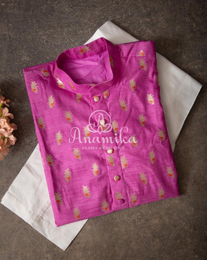 Onion Pink Silk Kurta with zari woven buttas