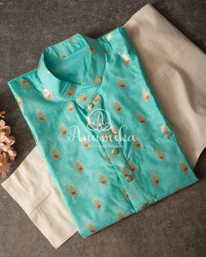Light Blue Kurta with zari woven buttas