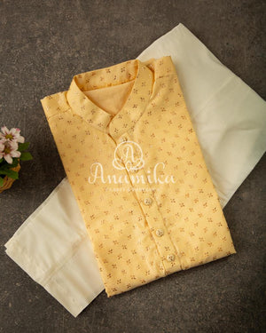 Light Lemon Yellow Kurta with tiny little gold buttas