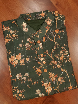 Dark Bottle Chanderi Silk Kurta with floral prints and sequins