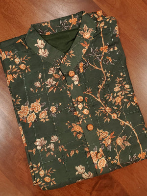 Dark Bottle Chanderi Silk Kurta with floral prints and sequins