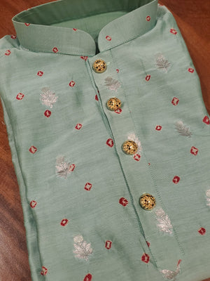 Pastel Mint Green Bandini Silk Kurta with zari woven buttis